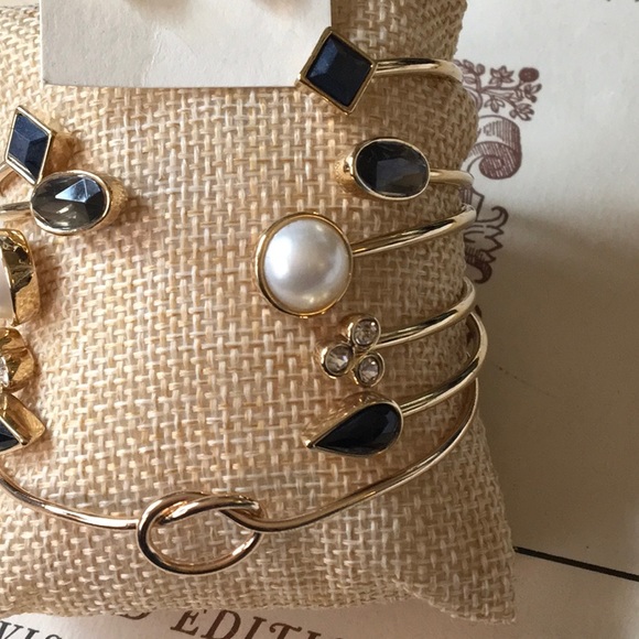 6 Jeweled Bracelets Cuff Bangles 1 Pair Pierced Earrings Gold Tone Bundle NWOT - Picture 3 of 7